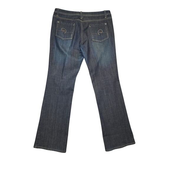 Rocawear Women’s Flare Leg Jeans Size 13 Dark Wash Embroidered Pocket Mid Rise - Picture 2 of 6